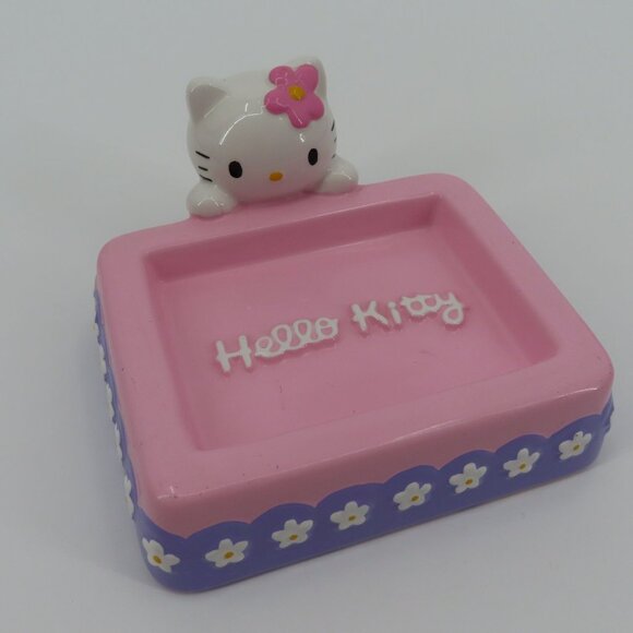 Sanrio Hello Kitty 2000 Y2K Ceramic Soap Dish Pink Purple Daisy Flower Bathroom - Picture 13 of 13
